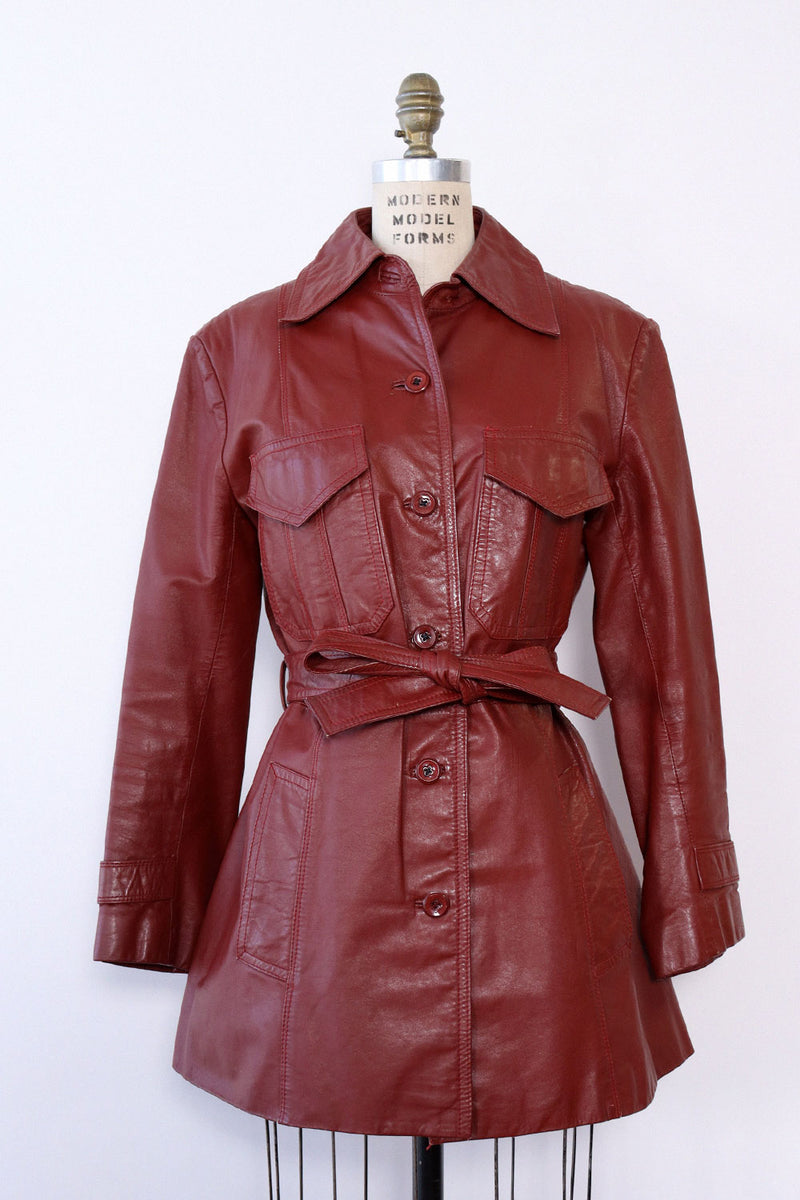 Burgundy Leather Car Coat M/L