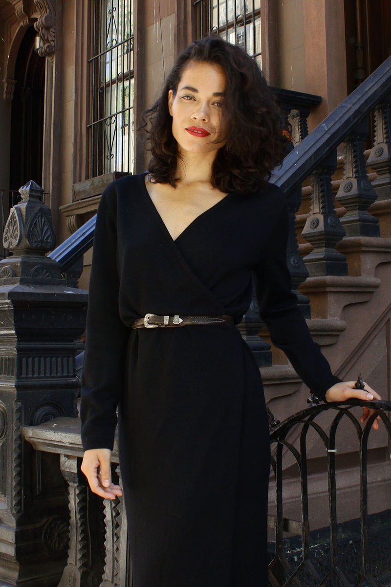 Mia Black Knit Wrap Dress S