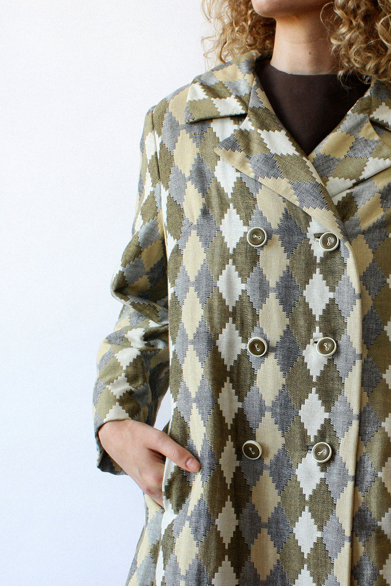 Tonal Diamond Weave Long Jacket M