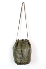 olive green leather bucket bag