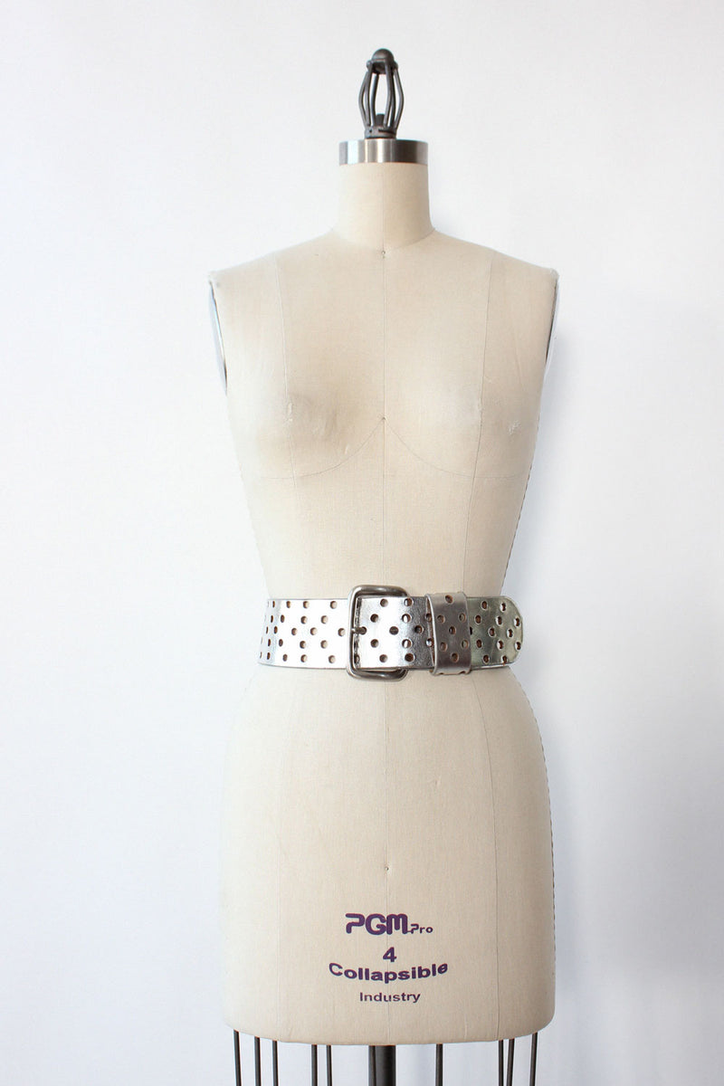 Donna Karan Silver Leather Wide Belt S-L