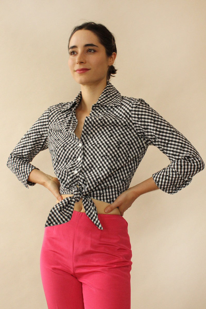 Gingham Tie Blouse S