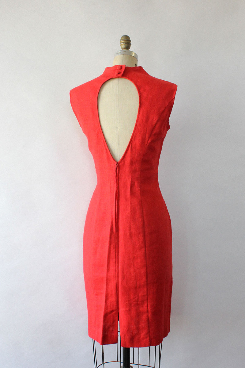 Cutout Red Linen Dress M/L