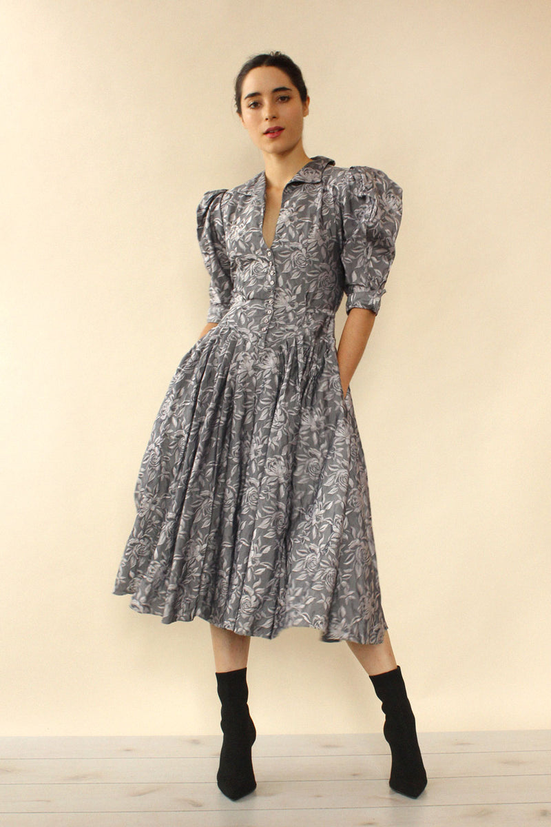 metallic puff sleeve dress Metallic Rose Puff Sleeve Dress XS/S – OMNIA