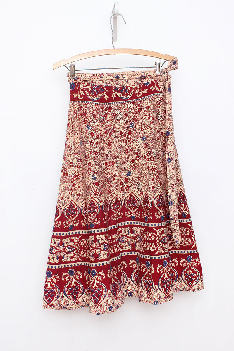 70s Berry Floral Wrap Skirt