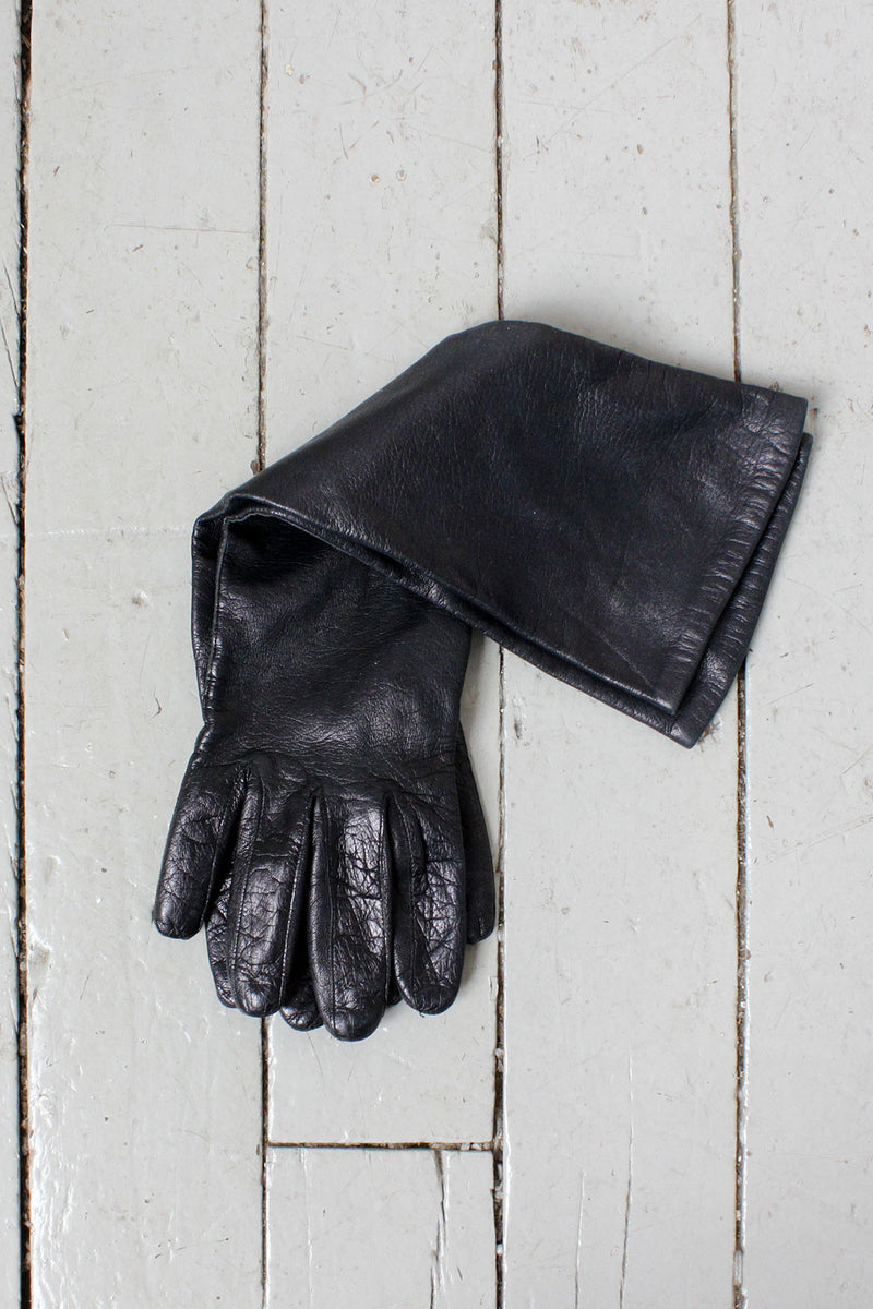Black Leather Elbow Gloves