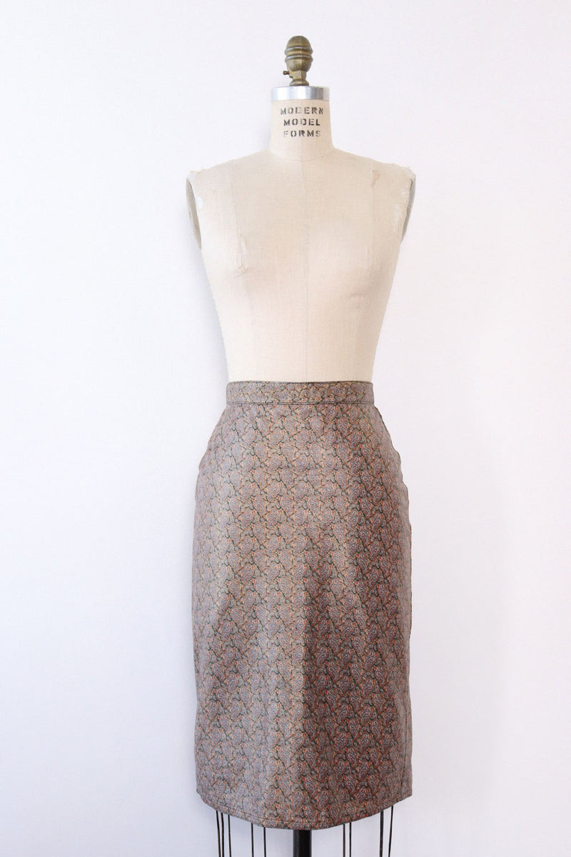 Carlos Falchi Paisley Leather Skirt M