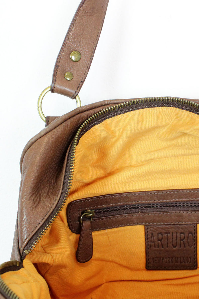 Italian studded leather satchel bag