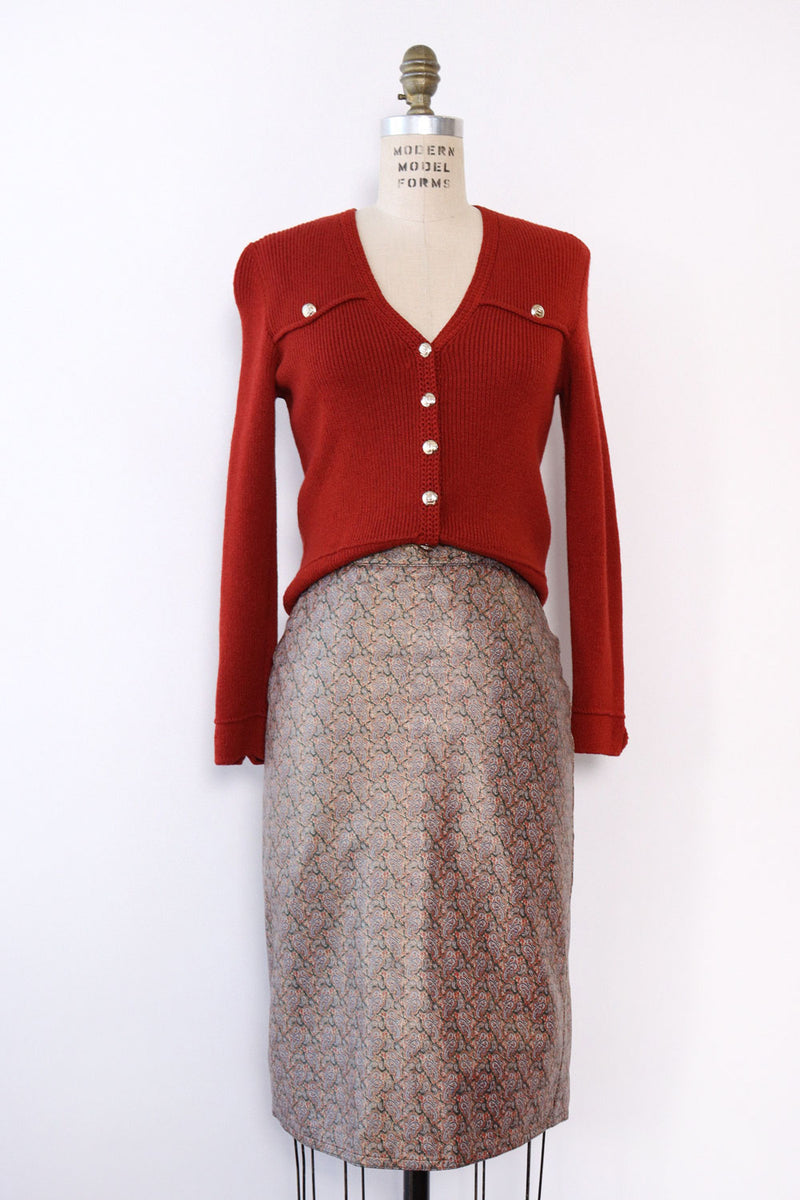 Carlos Falchi Paisley Leather Skirt M