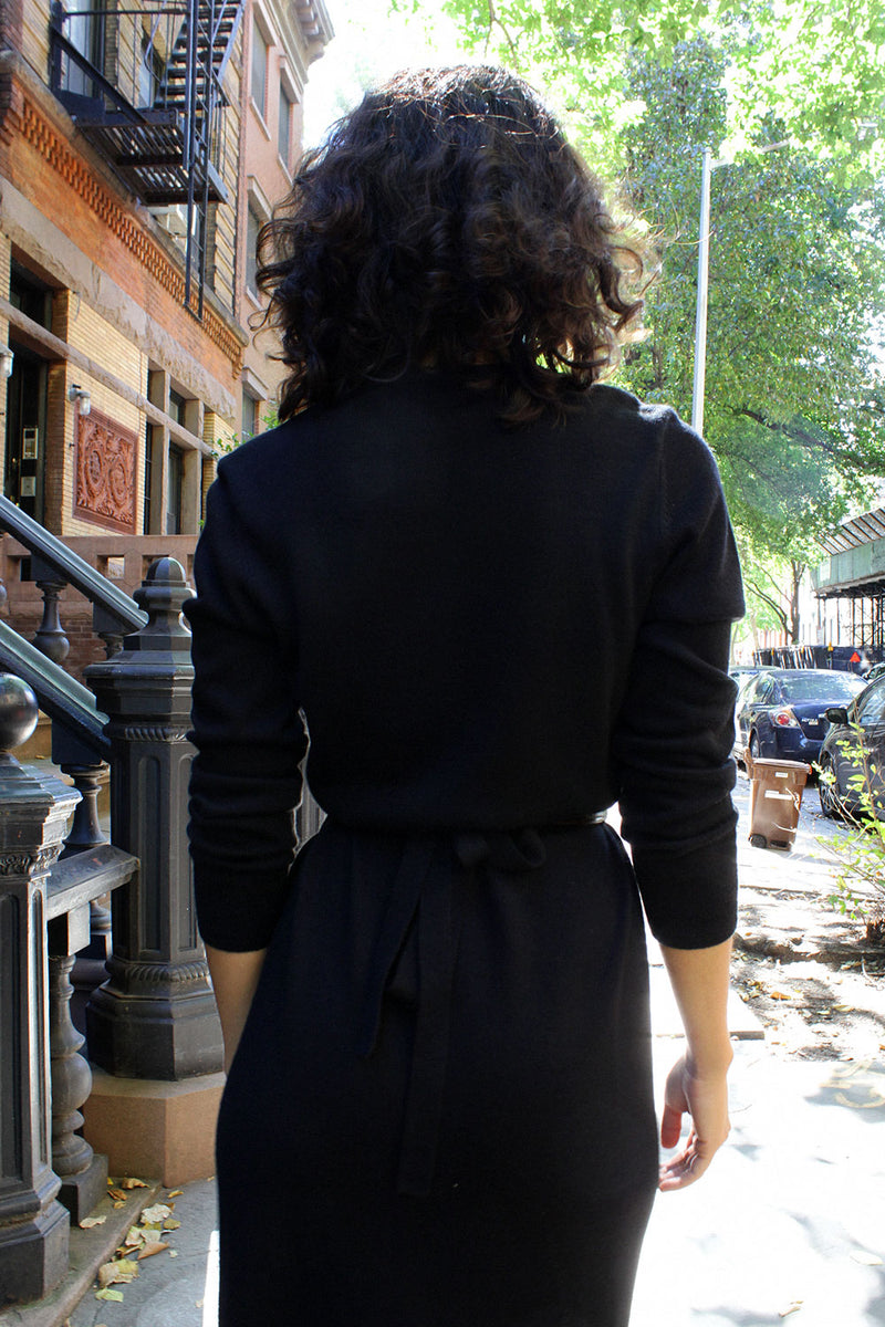 Mia Black Knit Wrap Dress S