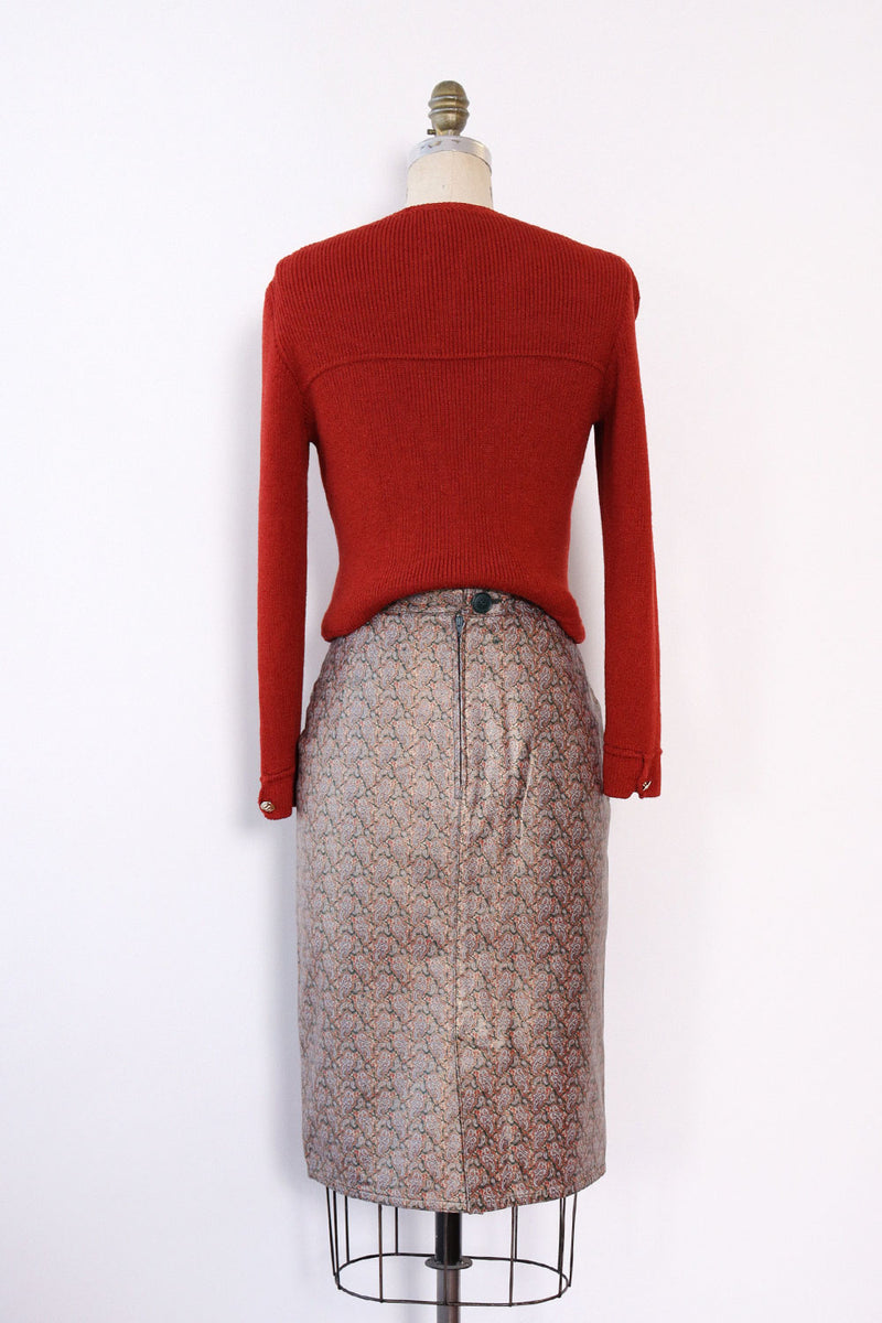 Carlos Falchi Paisley Leather Skirt M
