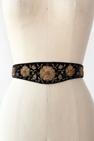 Golden Embroidered Velvet Belt XS M