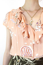 Cropped Crepe Seashell Blouse S/M