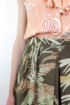 1950s Nature Print Cotton Pleated Skirt M