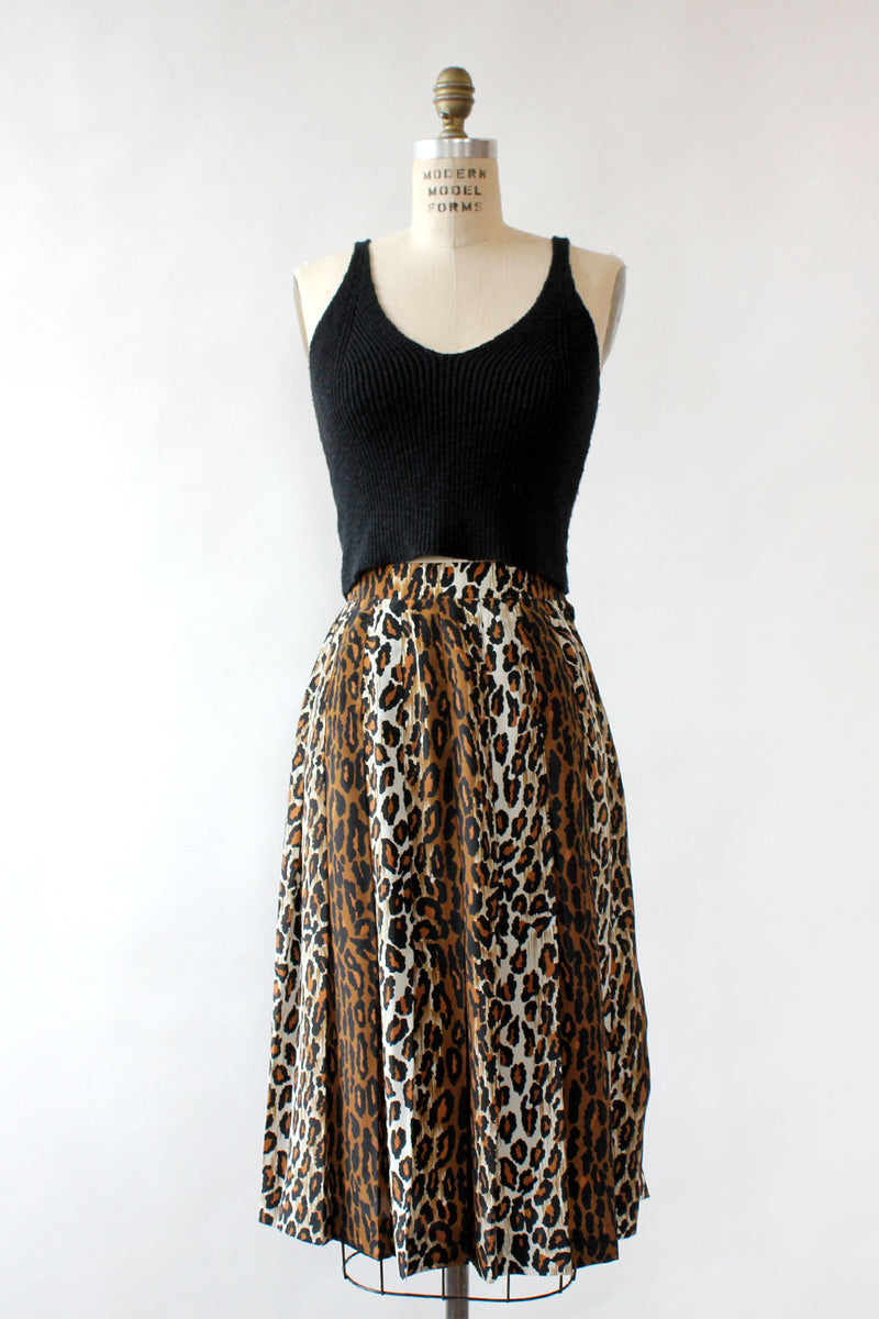 Leopard Print Pleated Skirt L