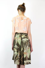 1950s Nature Print Cotton Pleated Skirt M