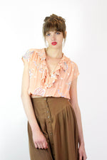 Cropped Crepe Seashell Blouse S/M