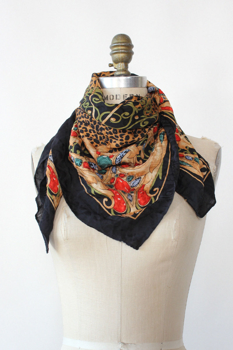 Silk Leopard & Gemstone Scarf
