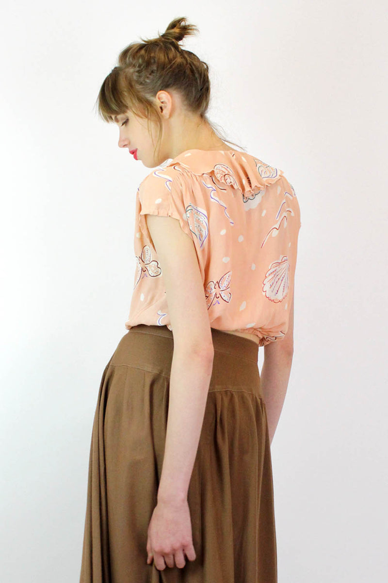 Cropped Crepe Seashell Blouse S/M