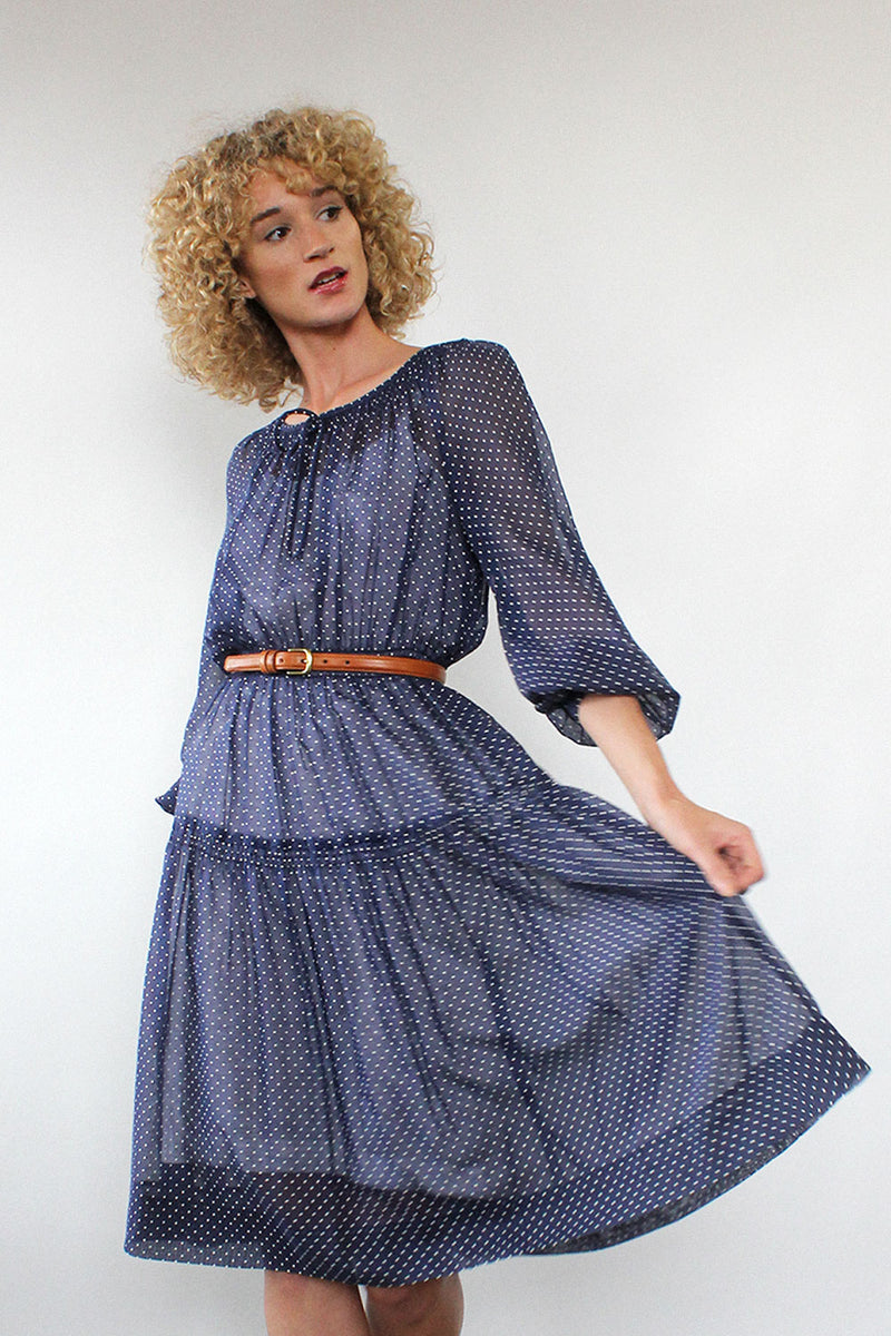 sheer swiss dot dress Serena Swiss Dot Dusty Blue Midi Dress Large