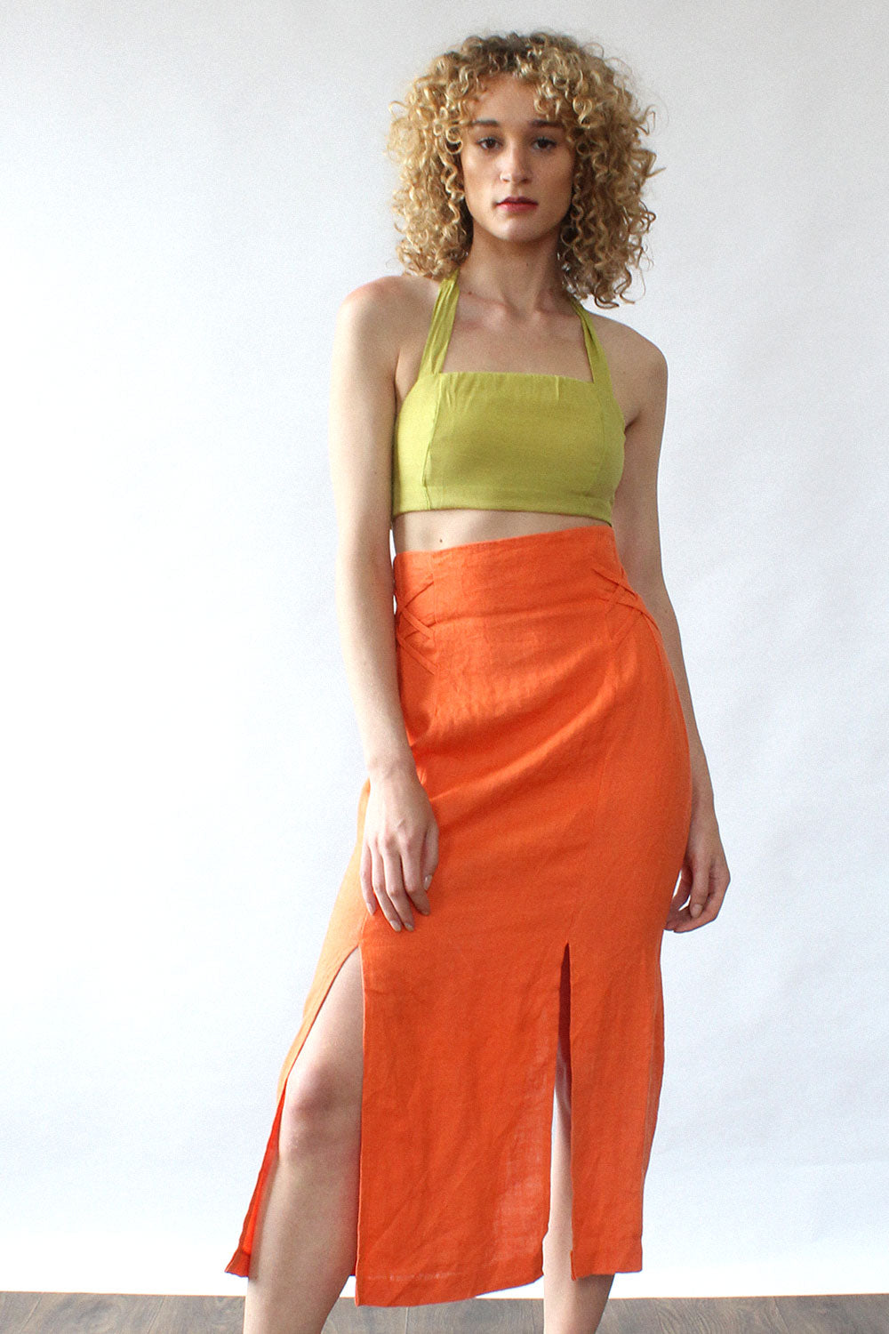 Naranja Linen Laced Skirt M