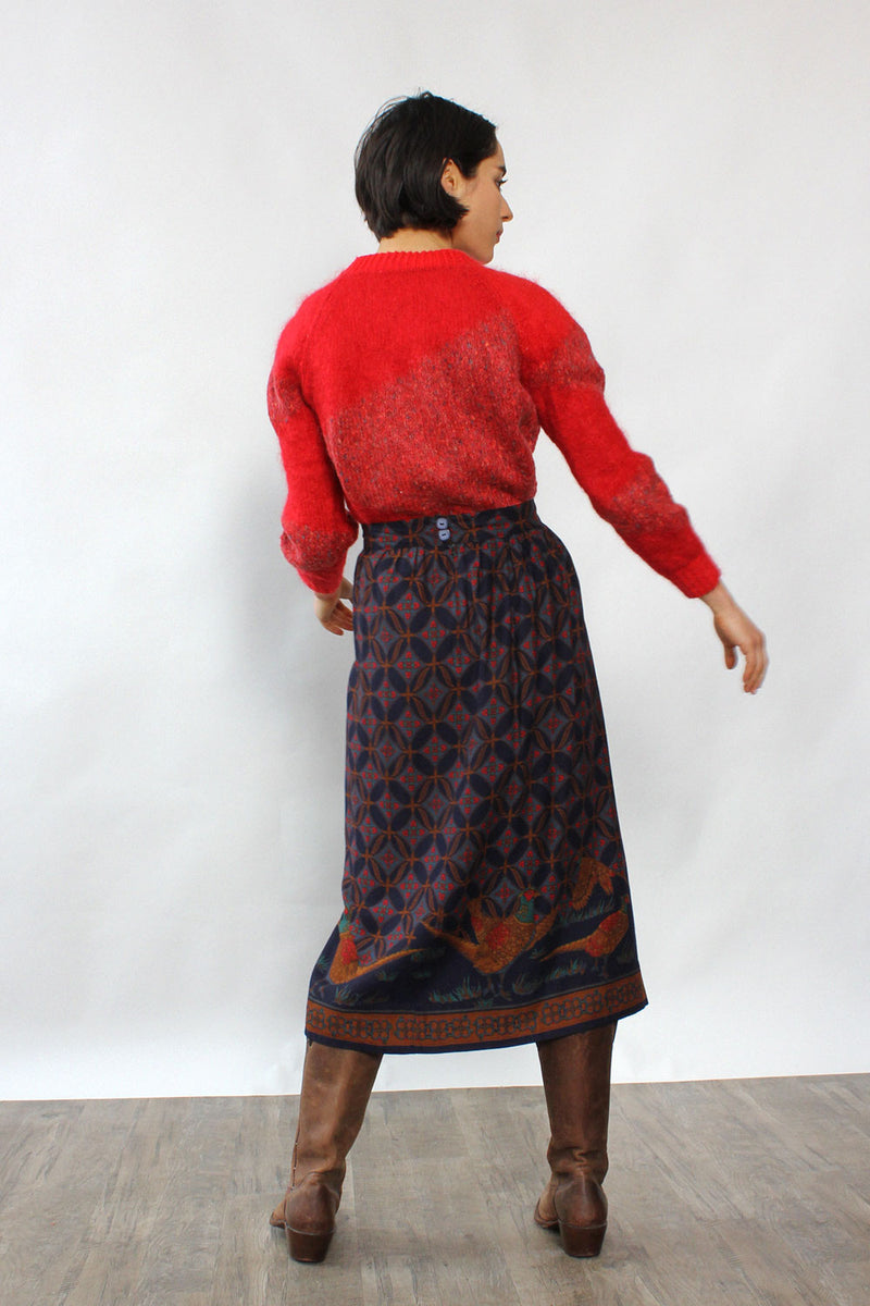 Pheasant Printed Midi Skirt M
