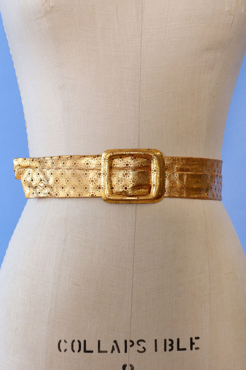 Perforated Gold Leather Belt