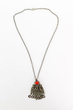 Coral Red Fringe Pendant Necklace