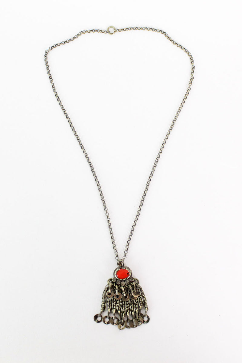 Coral Red Fringe Pendant Necklace