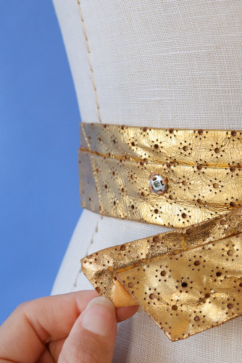 Perforated Gold Leather Belt