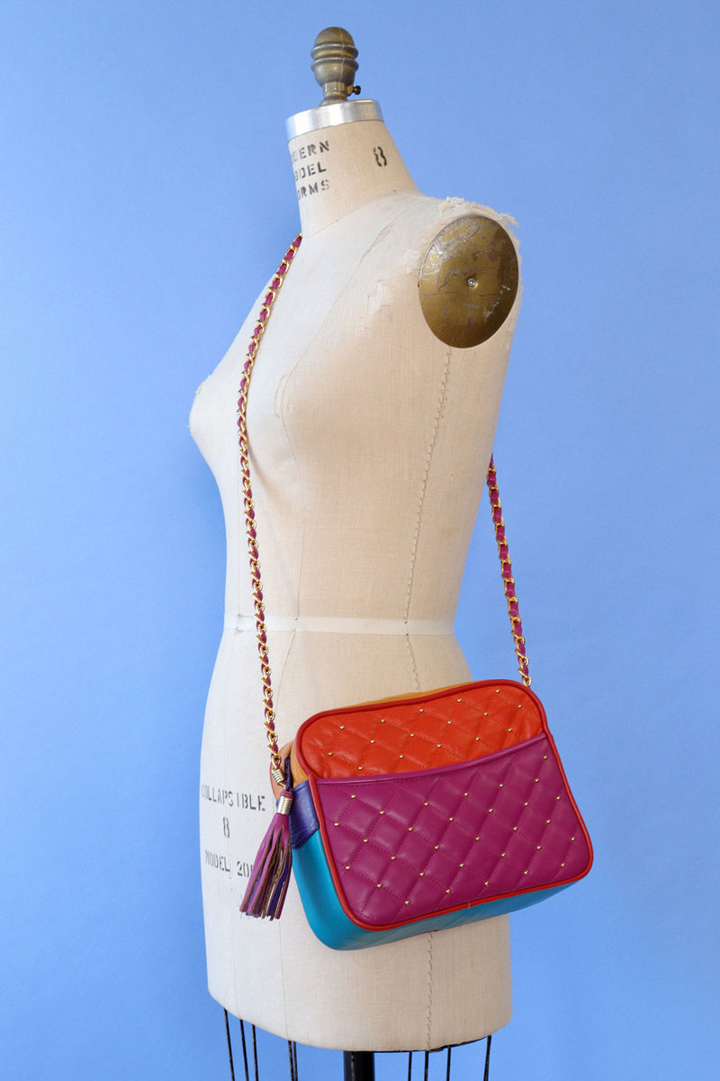 Jeweltone Quilted Chain Strap Bag