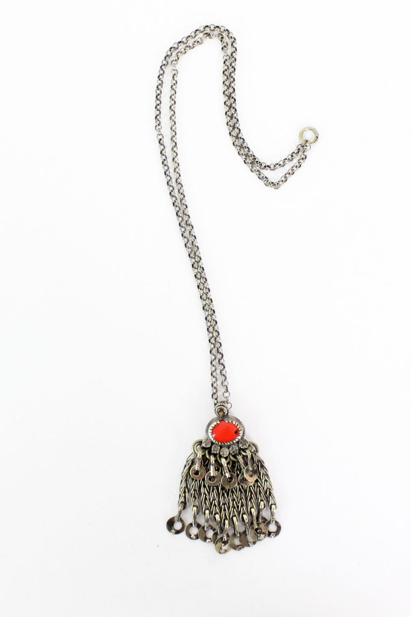 Coral Red Fringe Pendant Necklace