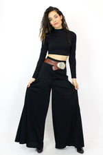 70s Black Knit Palazzo Pants S/M