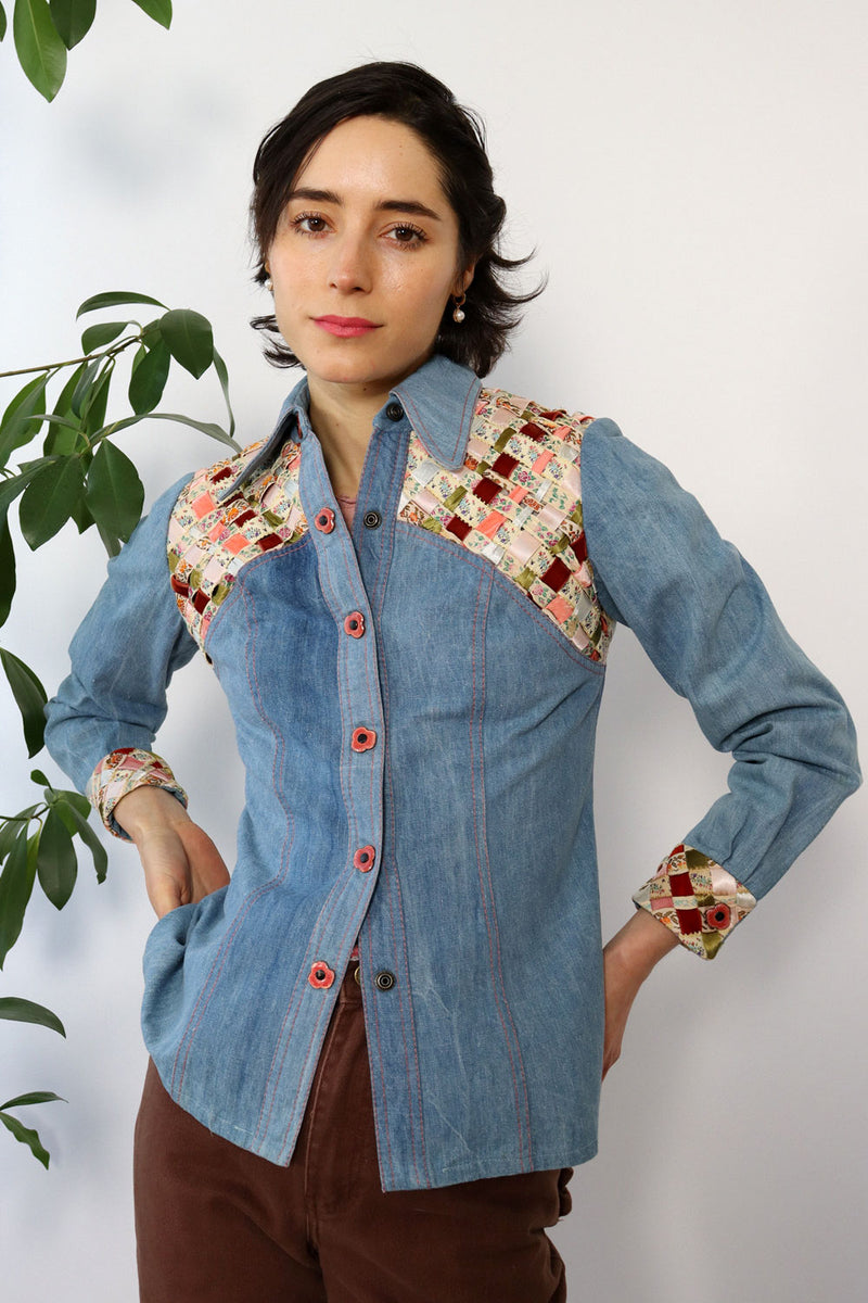 Ribbon Weave Denim Top XS