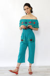 Teal Embroidered Ruffle Jumpsuit XS-M