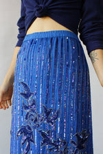 Blue Beaded Fluid Skirt
