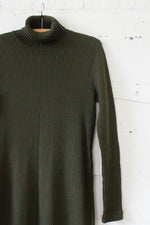 Olive Green Ribbed Sweater Dress M