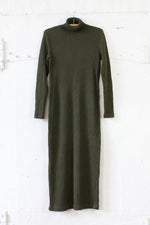 Olive Green Ribbed Sweater Dress M