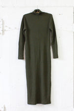 Olive Green Ribbed Sweater Dress M