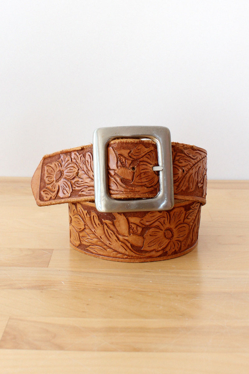 Honey Tooled Leather Belt