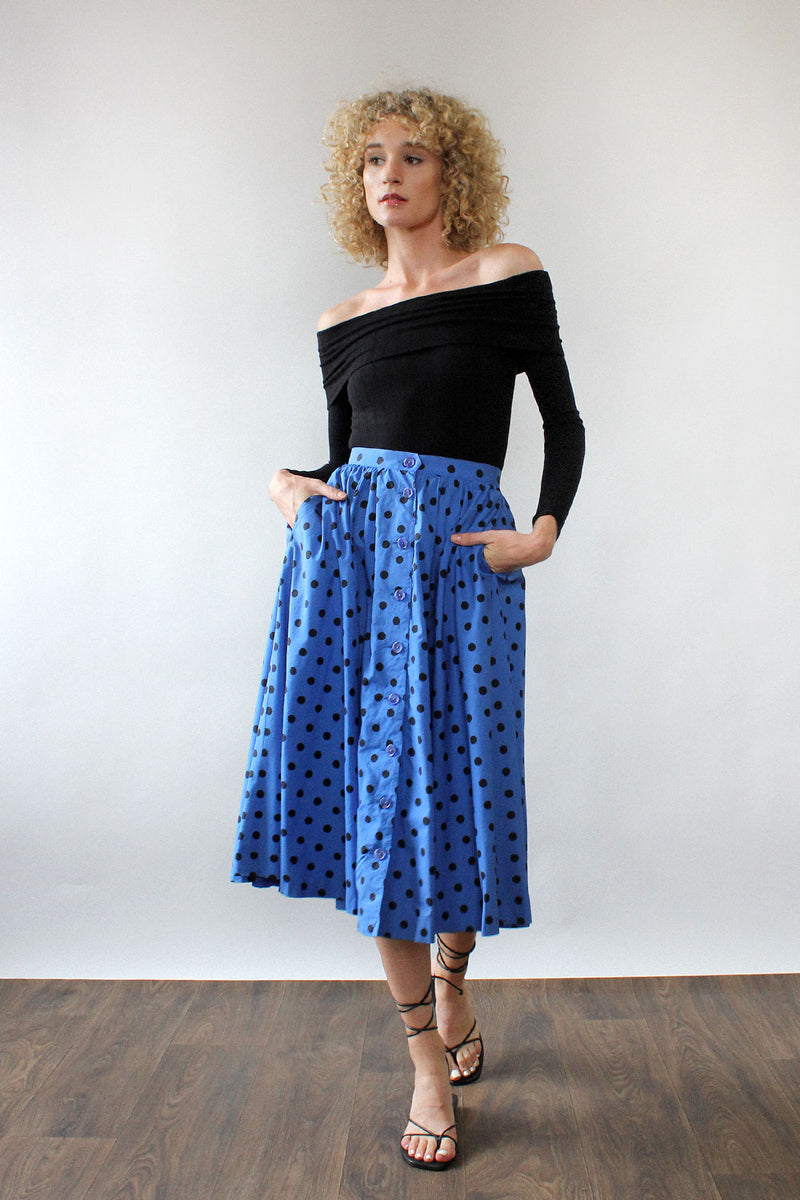 Claudette Polka Dot Button Skirt XS