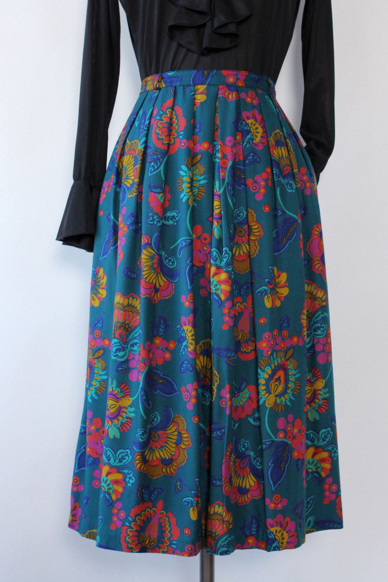 Nina Hazan Teal Floral Skirt M/L