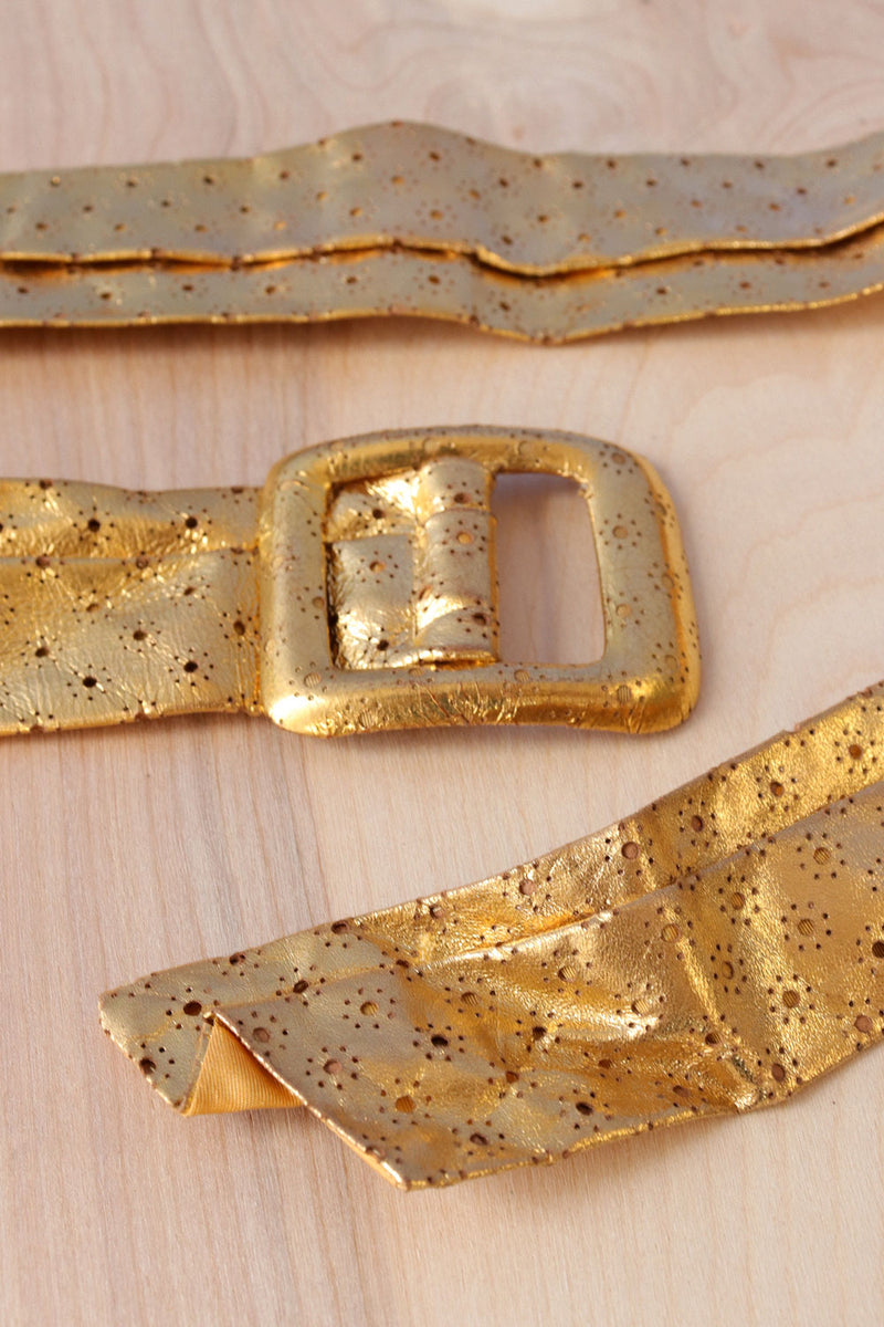 Perforated Gold Leather Belt