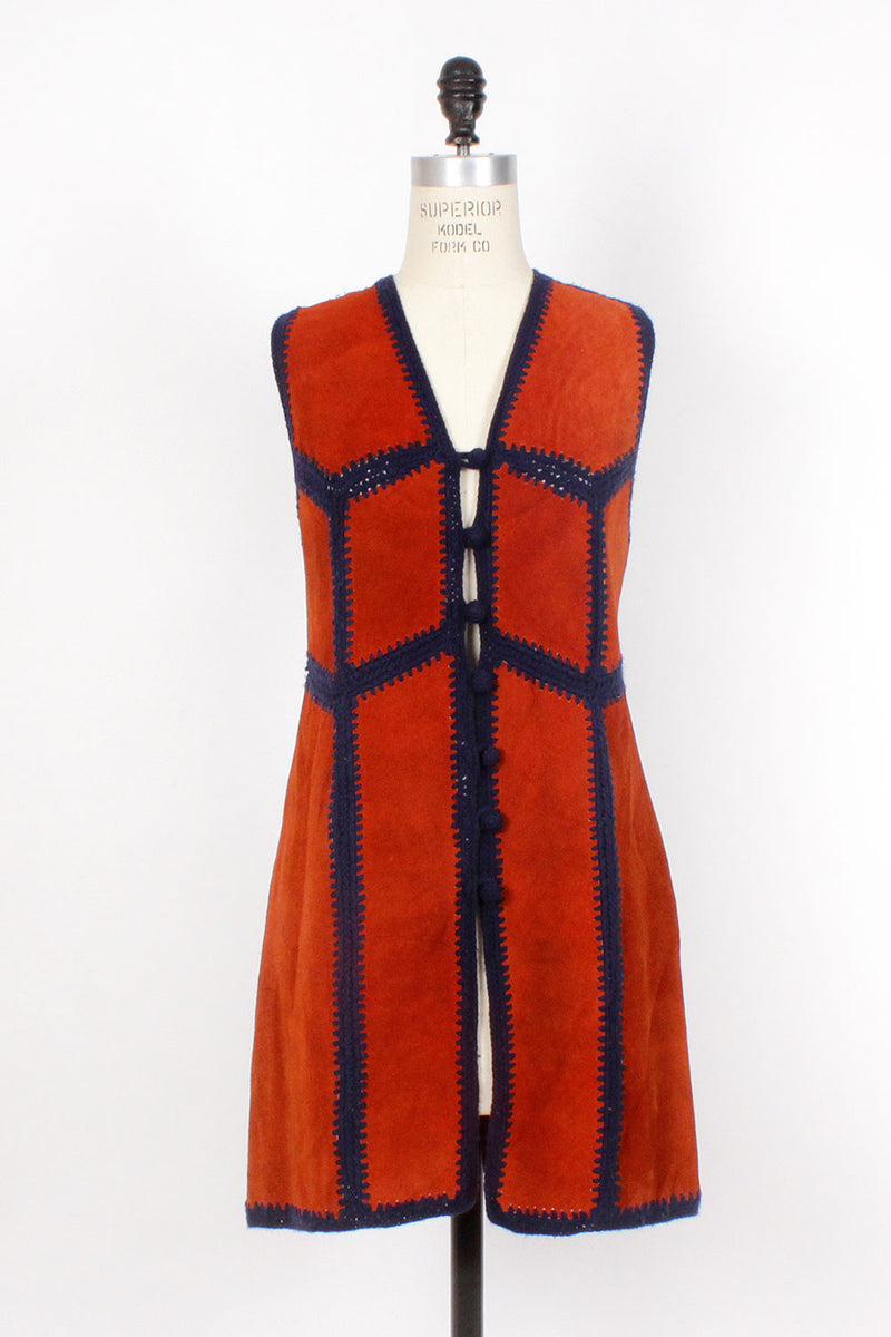Rust Suede Crochet Vest M