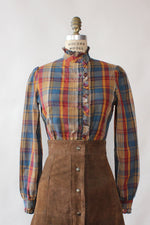 Berry Plaid Ruffle Blouse S