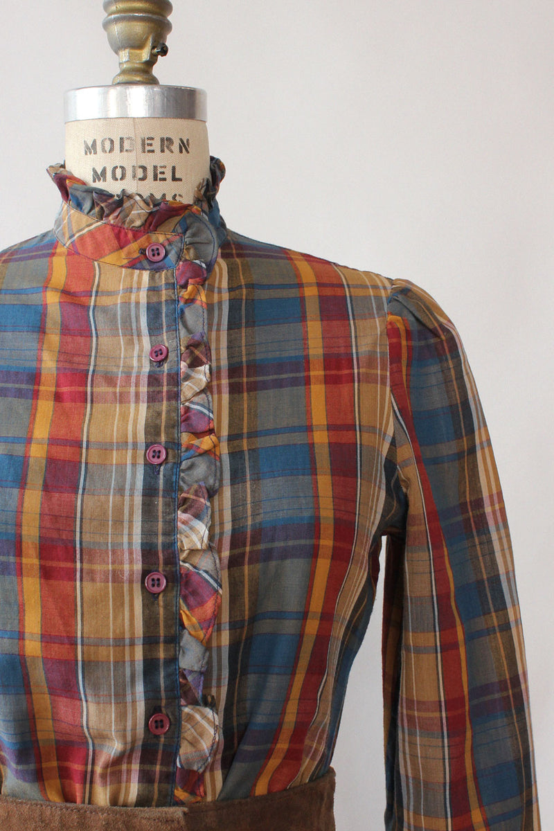 Berry Plaid Ruffle Blouse S