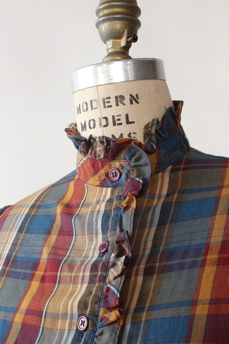 Berry Plaid Ruffle Blouse S