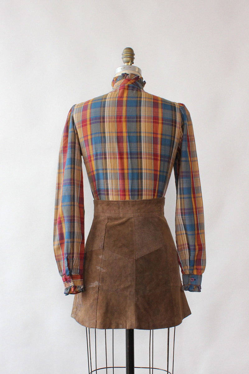 Berry Plaid Ruffle Blouse S