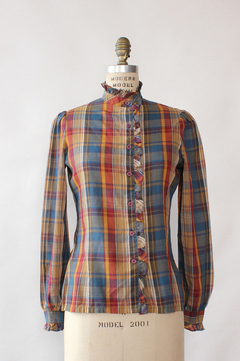 Berry Plaid Ruffle Blouse S