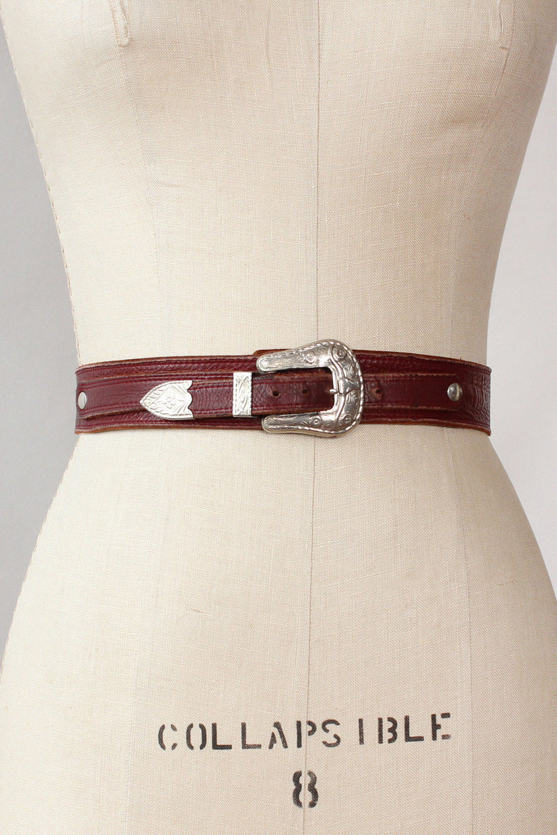 Burgundy Western Leather Belt
